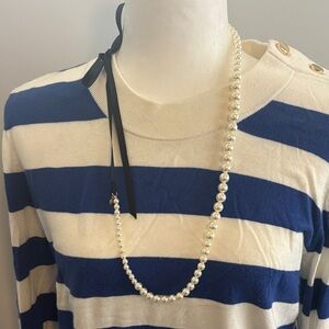 J. Crew Pearl Necklace with Black Ribbon Accent